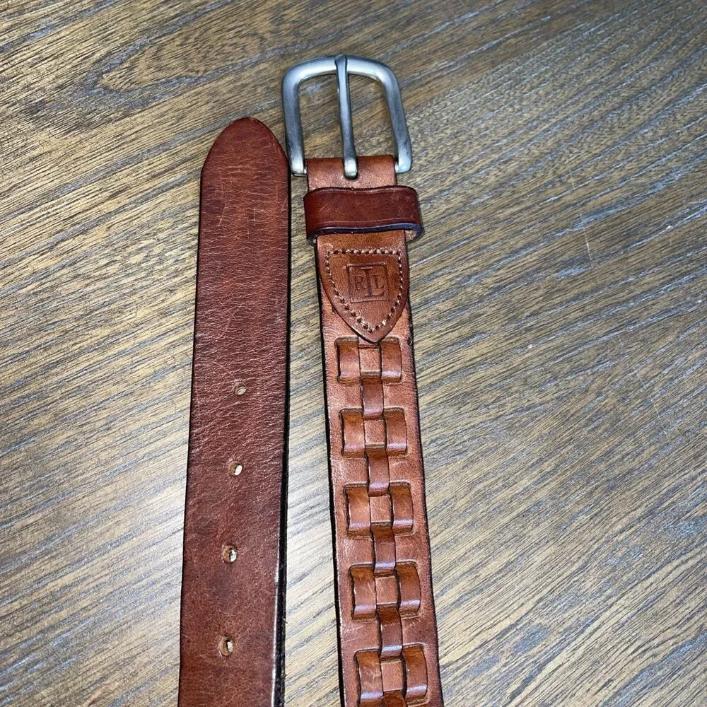 Chaps Ralph Lauren Leather Belt Men/Women Size 40/100 Brown Woven Classic